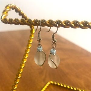Blue Bead Frosted Glass Drop Earrings Handmade